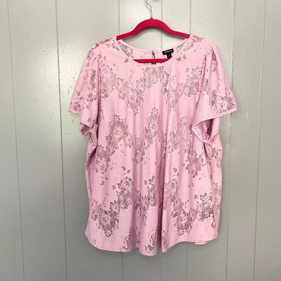 NEW Torrid Mauve Mist Abbey Lace Floral Sheer Short Sleeve Romantic Blouse 3X - Picture 3 of 8